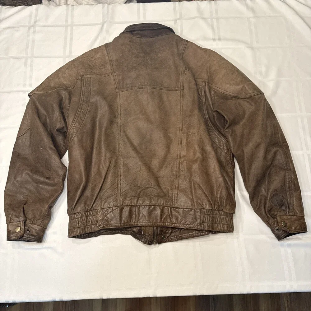Vintage Weekends Men's Brown Leather Full-Zip Bomber Jacket Size M